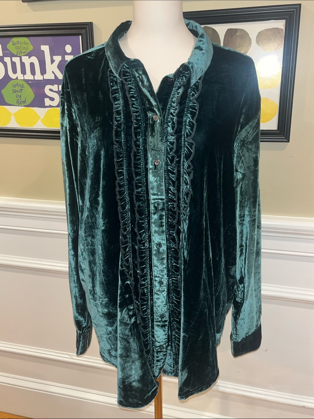 Pilcro Oversized Dark Green Velour Blouse